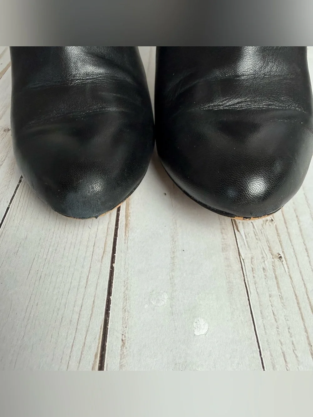 Vince Camuto Black Genuine Leather Ankle Booties Stiletto Heel Almond Toe